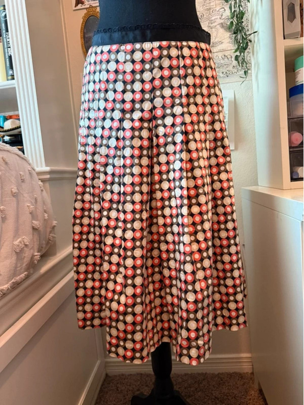 Ideology Black Red Tan Circle Print Pleated Skirt Size 4